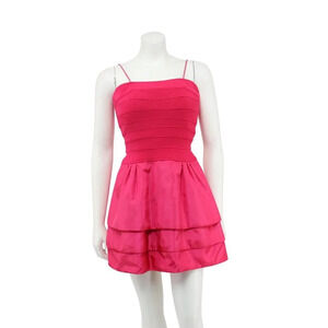 Vintage 80s Tadashi Pink Taffeta Bandage Bodice Tiered Formal Party Dress Size 2